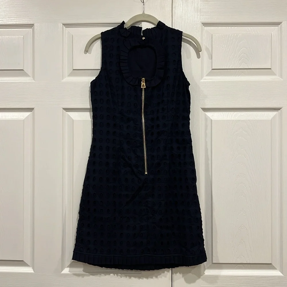 Sail to Sable Eyelet Ruffle Dress Navy Blue Womens Size 0 - Picture 2 of 7